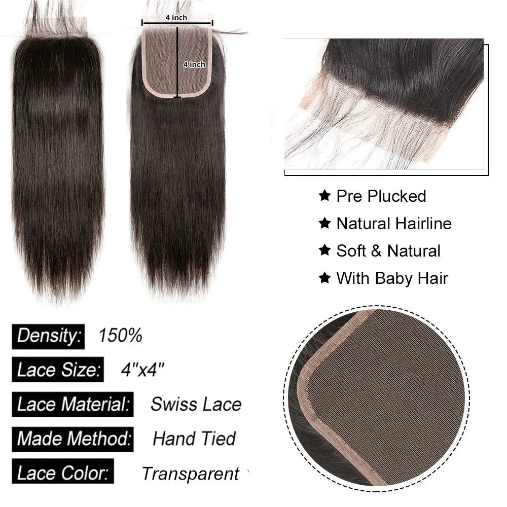 Straight Lace Closure Human Hair Transparent