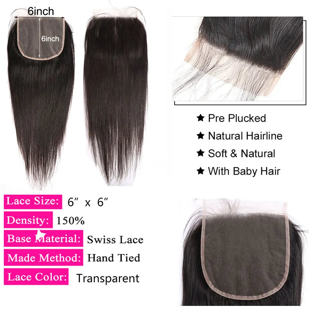 Straight Lace Closure Human Hair Transparent