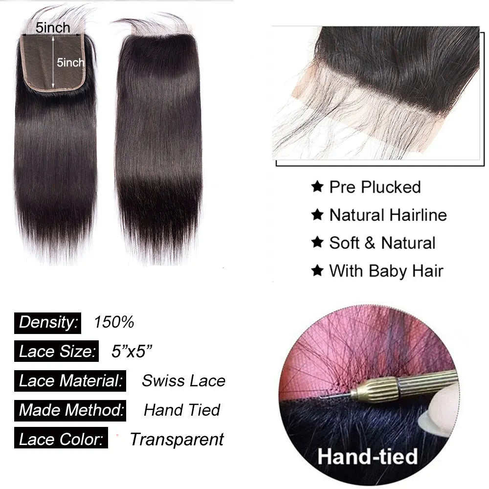 Straight Lace Closure Human Hair Transparent